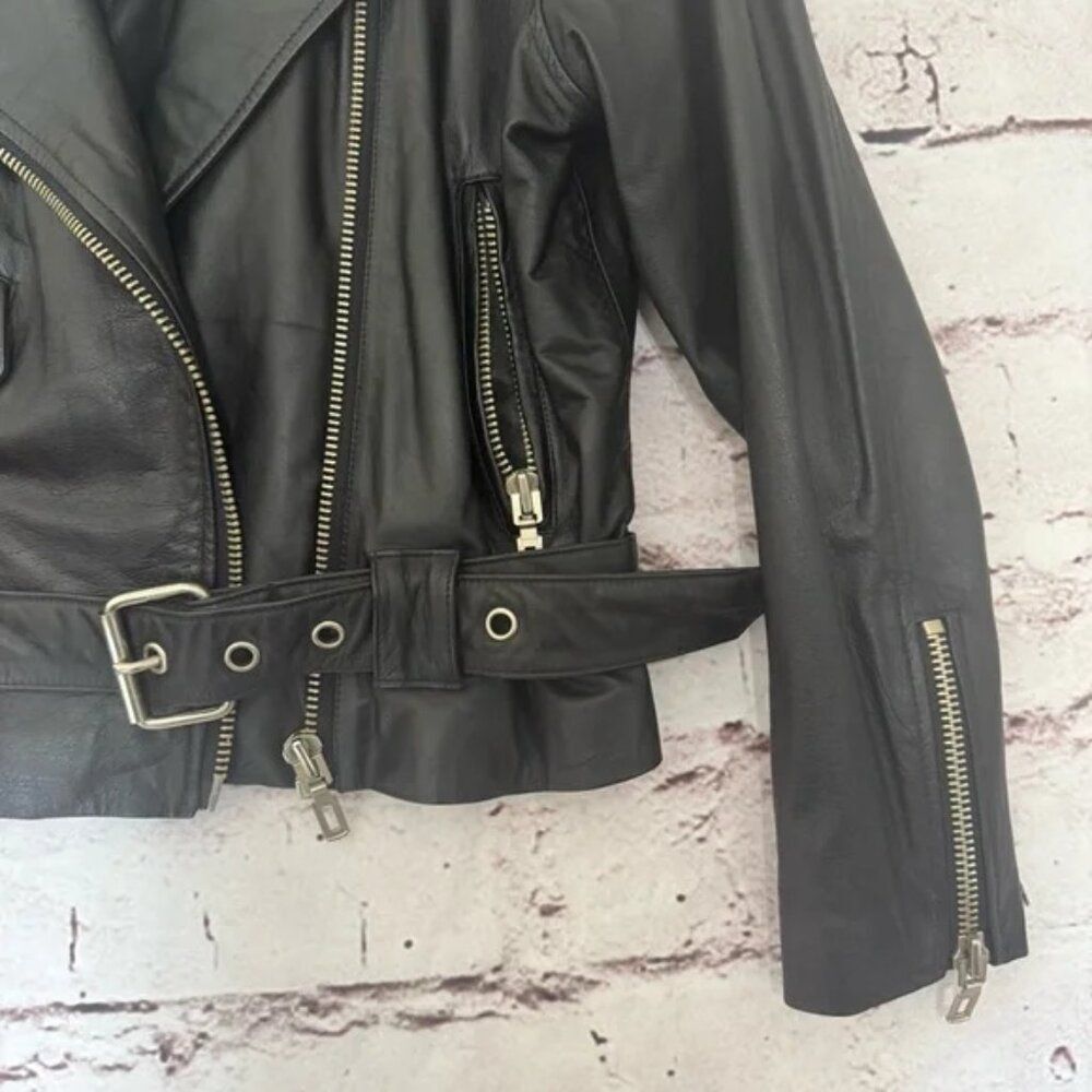 Vintage Virginia Slims Wear Black Leather Biker Jacket NWOT - Picture 7 of 9